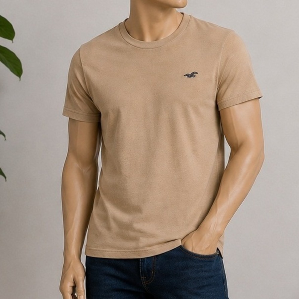 Hollister Mens T-Shirt Sport Knit Tan Short Sleeve Logo M